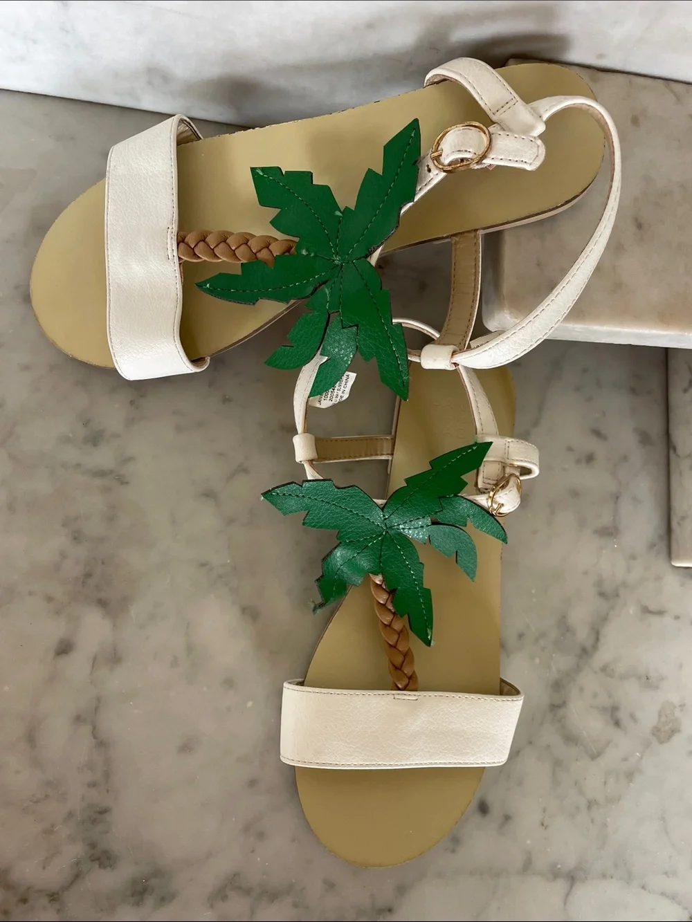 JANIE AND JACK Palm Tree Sandal White Sandals with Green Palm Appliqués Girl 1